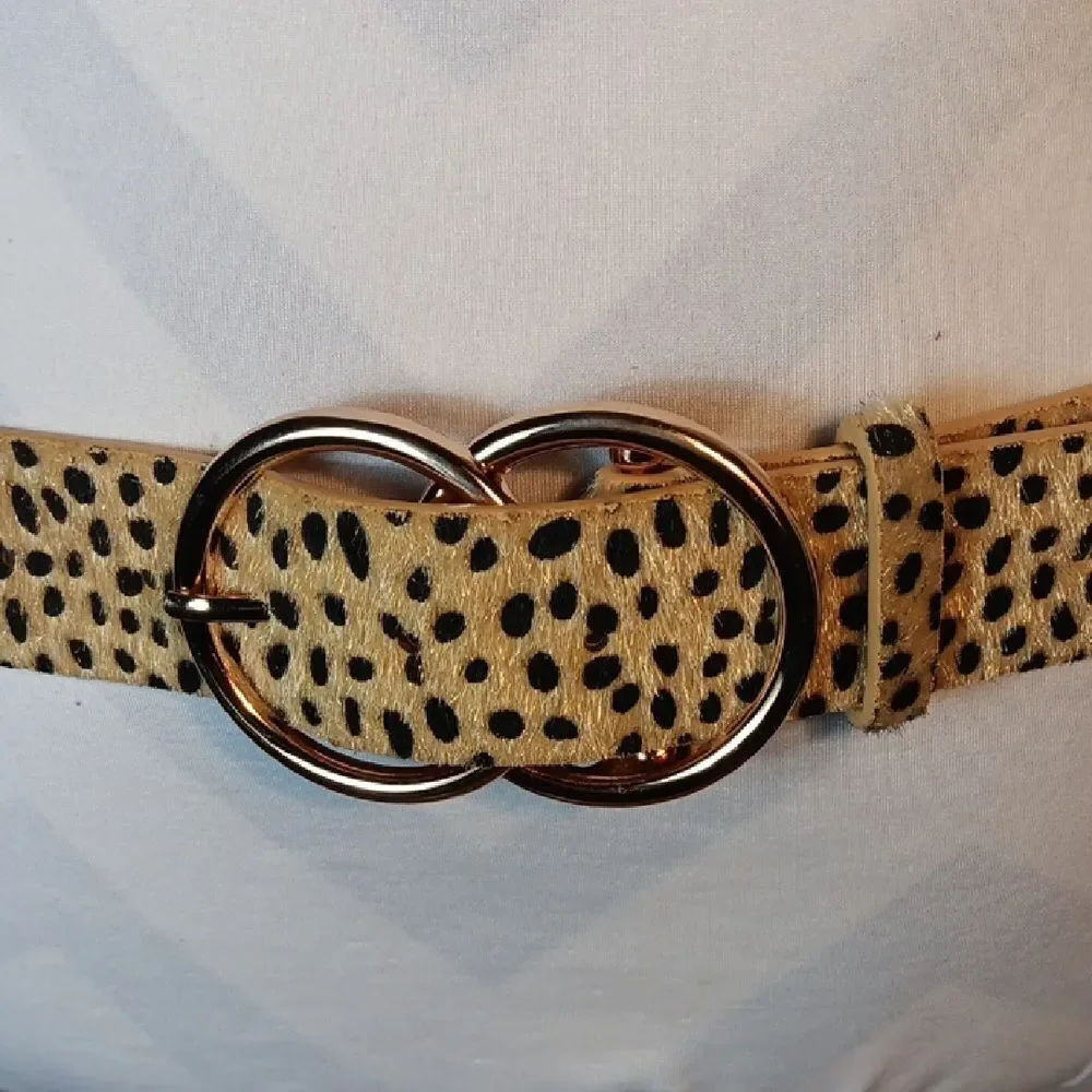 Leopard Print Belt with Silver Buckle